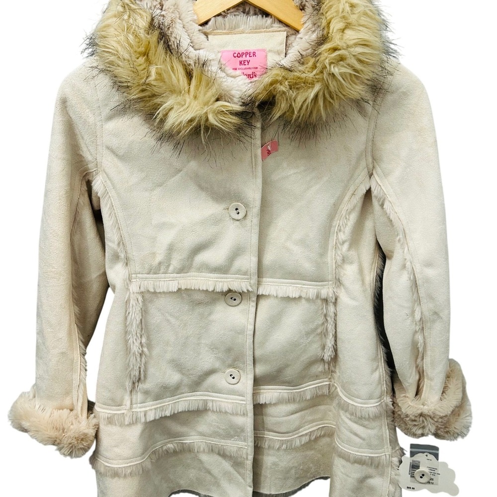 NWT Copper Key Dillard's Girls Tan Hooded Faux Fur Trim Jacket 10/12